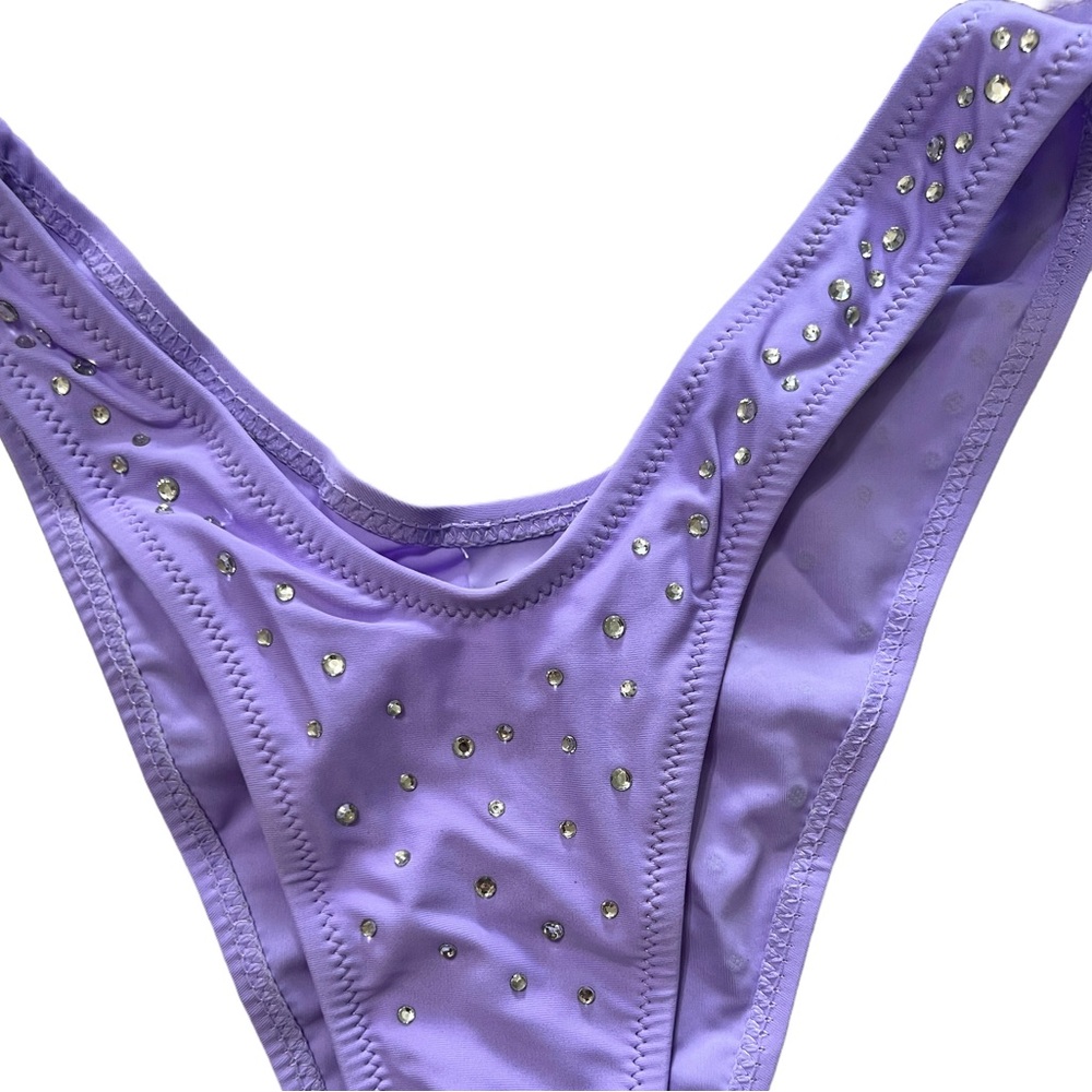 Lavender Rhinestone Triangle High Cut Cheeky Bikini Set - Picture 4 of 11